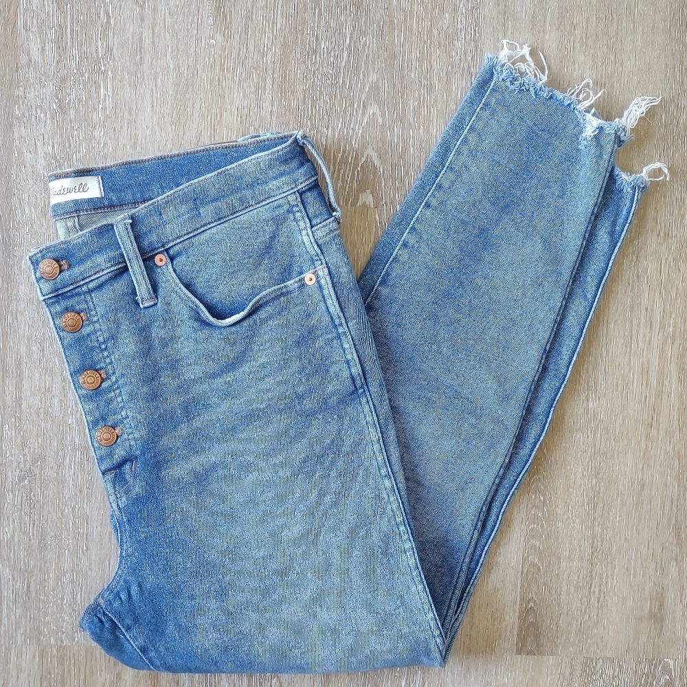 Madewell‎ High Rise Skinny 32 Jeans Copper Button Front Raw Edges Stretch